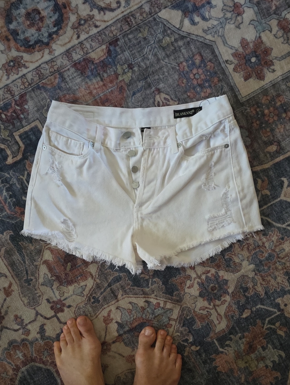 Blank NYC Women's White Distressed Denim Shorts